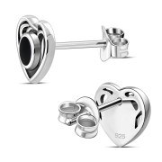 Black Onyx Celtic Love Heart Sterling Silver Stud Earrings - e366